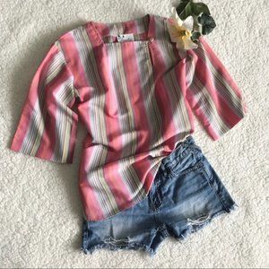 Vintage Shapely 80s Tunic Top Square Neck Stripe Spring Summer G14